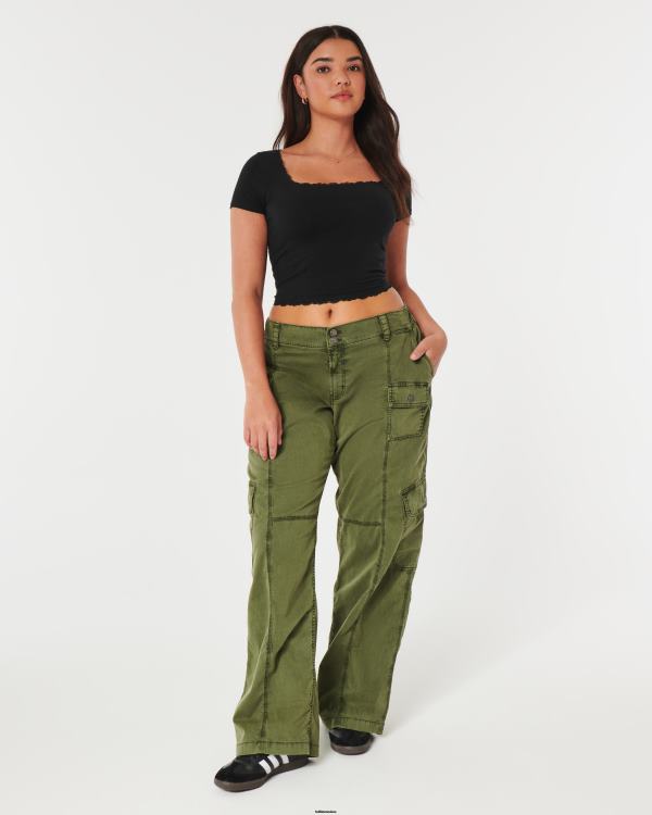 t-shirt pour bébé à col carré et bords en dentelle femmes noir Hollister hauts RRRJX124