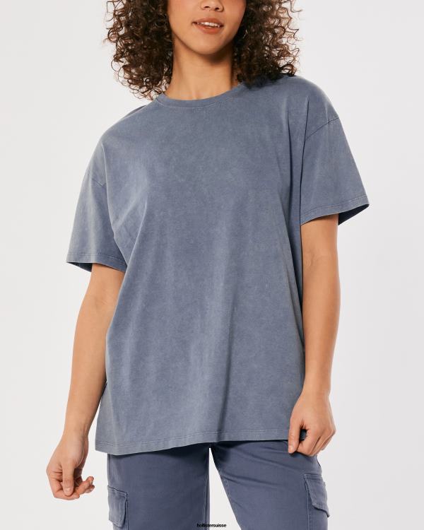 t-shirt ras du cou oversize femmes bleu Hollister hauts RRRJX63