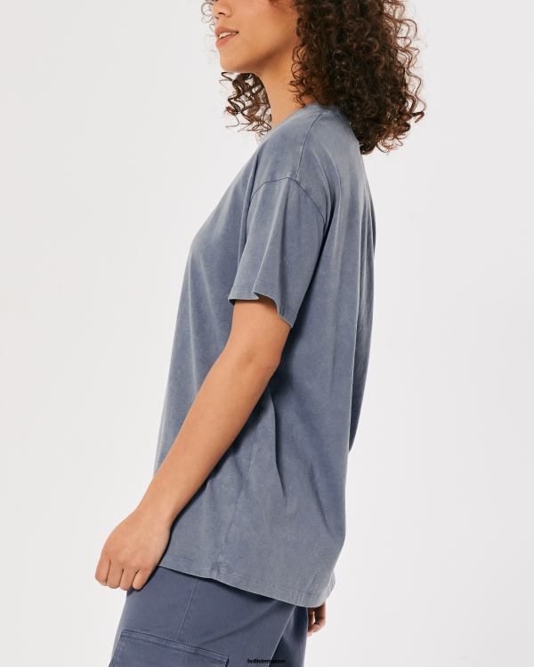 t-shirt ras du cou oversize femmes bleu Hollister hauts RRRJX63