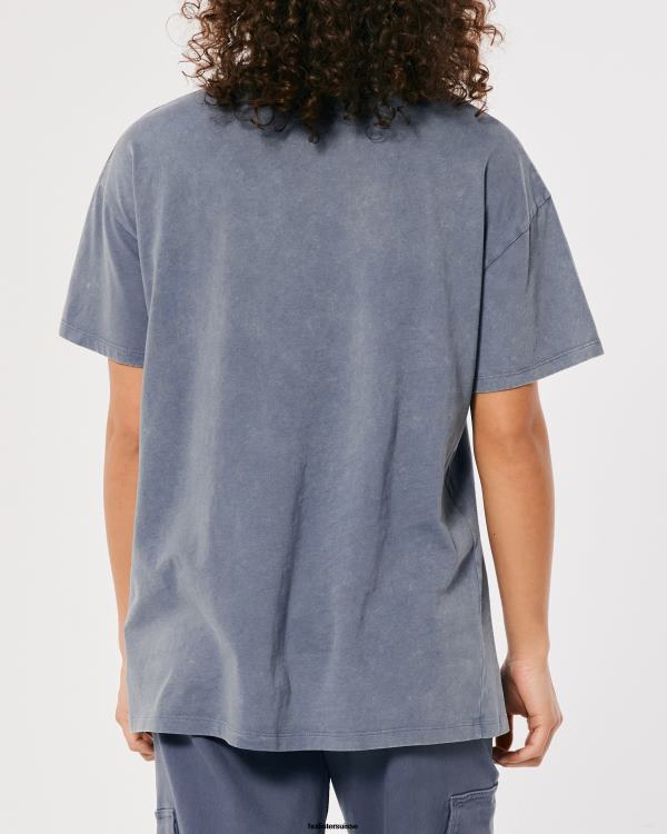 t-shirt ras du cou oversize femmes bleu Hollister hauts RRRJX63