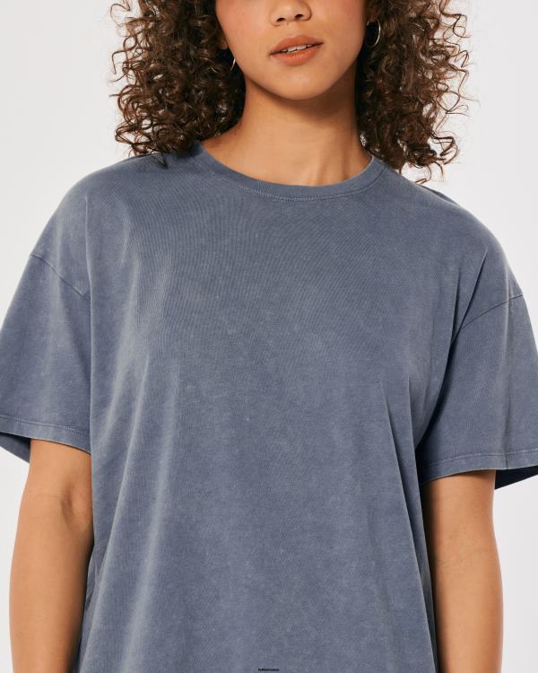 t-shirt ras du cou oversize femmes bleu Hollister hauts RRRJX63