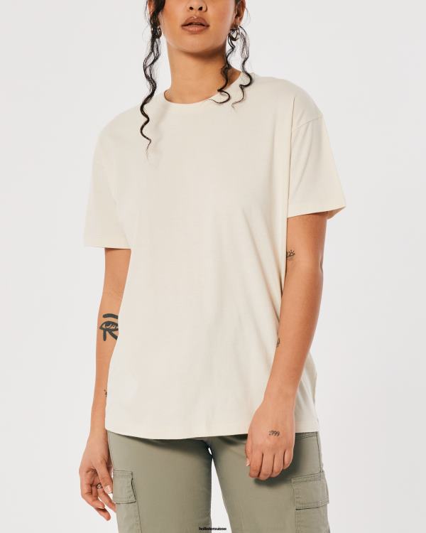t-shirt ras du cou oversize femmes crème Hollister hauts RRRJX113