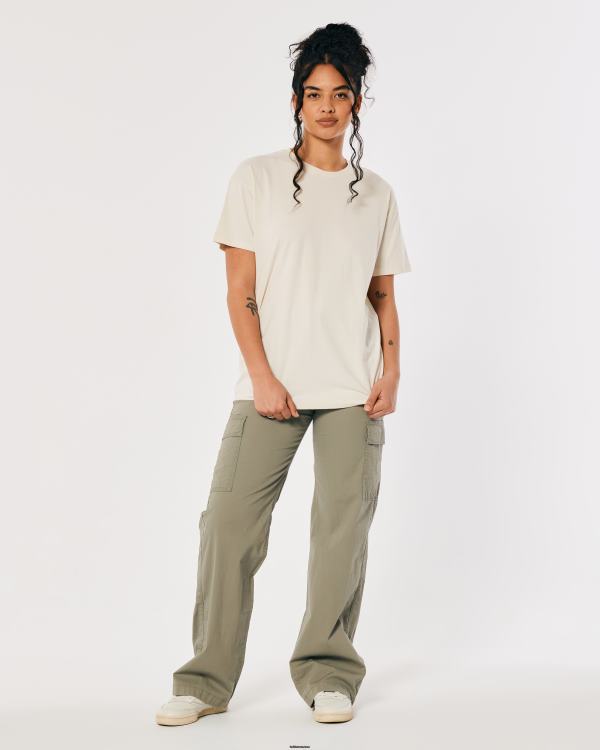 t-shirt ras du cou oversize femmes crème Hollister hauts RRRJX113