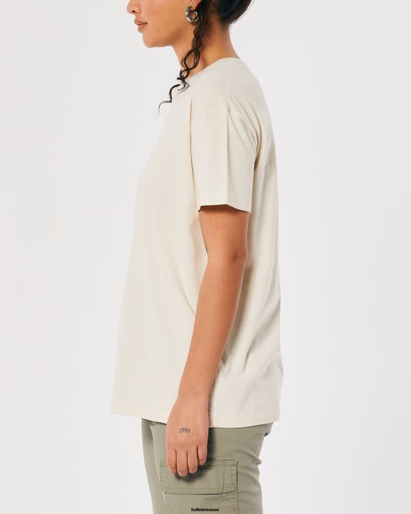 t-shirt ras du cou oversize femmes crème Hollister hauts RRRJX113