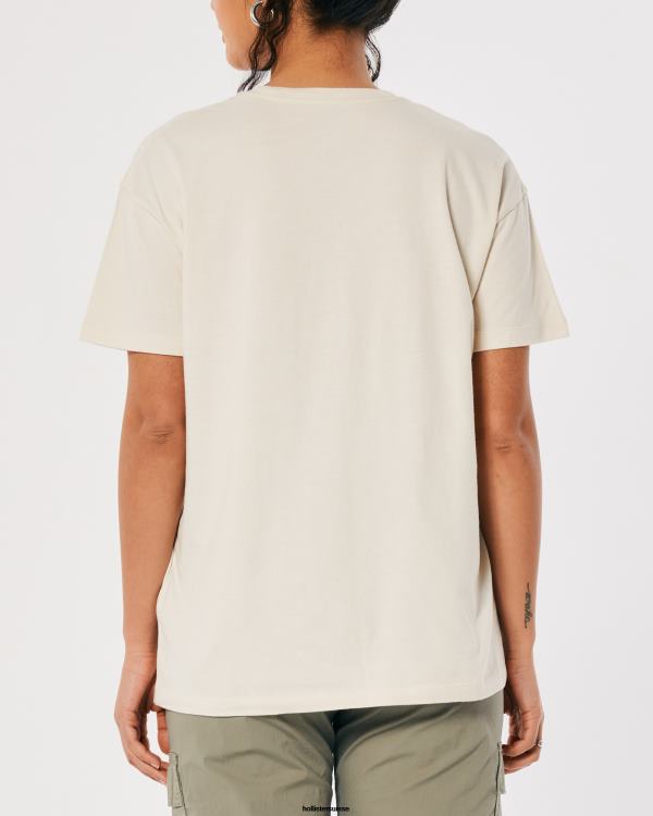 t-shirt ras du cou oversize femmes crème Hollister hauts RRRJX113