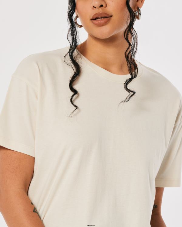 t-shirt ras du cou oversize femmes crème Hollister hauts RRRJX113