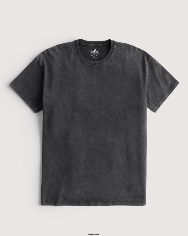 t-shirt ras du cou oversize femmes noir Hollister hauts RRRJX89