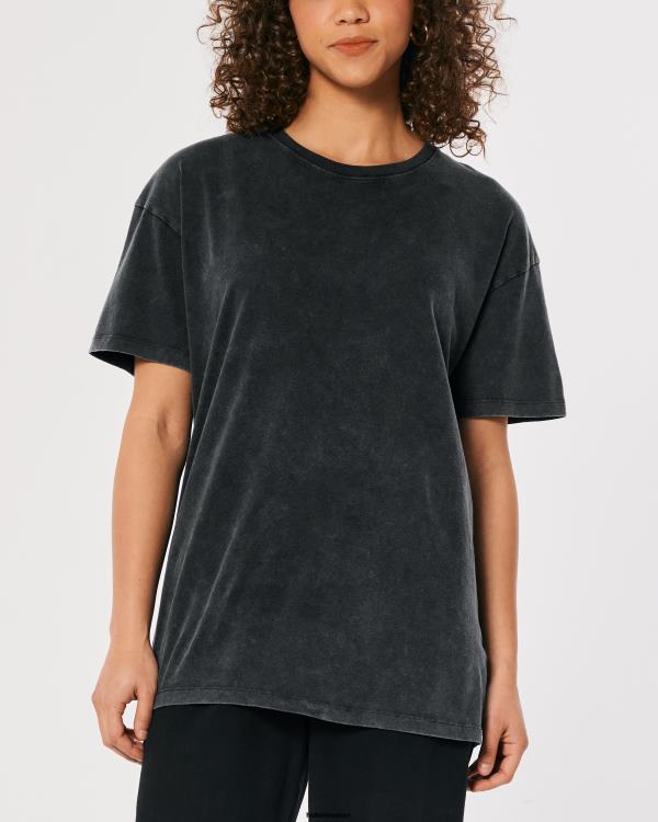 t-shirt ras du cou oversize femmes noir Hollister hauts RRRJX89