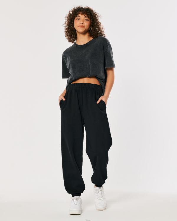 t-shirt ras du cou oversize femmes noir Hollister hauts RRRJX89