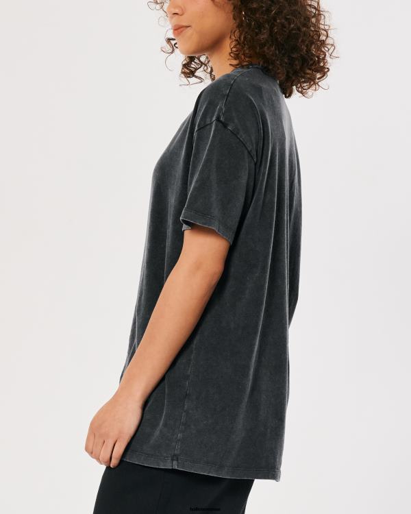 t-shirt ras du cou oversize femmes noir Hollister hauts RRRJX89