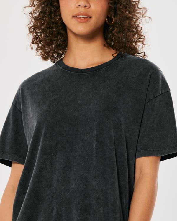 t-shirt ras du cou oversize femmes noir Hollister hauts RRRJX89