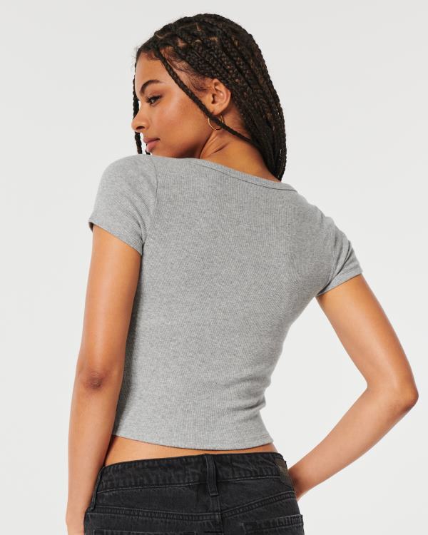 top nervuré à col v boutonné femmes gris chiné Hollister hauts RRRJX335