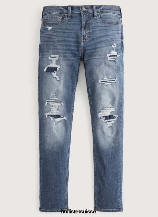 jean skinny athlétique déchiré délavé foncé Hommes lavage moyen déchiré et réparé Hollister bas RRRJX1253
