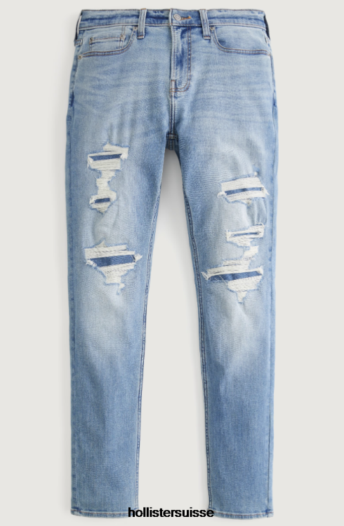 jean skinny athlétique déchiré à délavage moyen Hommes lavage moyen brillant déchiré et réparé Hollister bas RRRJX1316