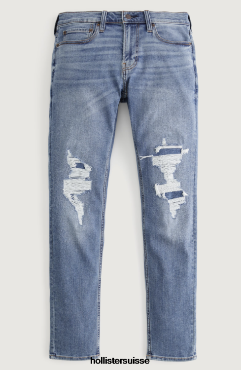 jean skinny déchiré à délavage moyen Hommes lavage moyen déchiré et réparé Hollister bas RRRJX1306