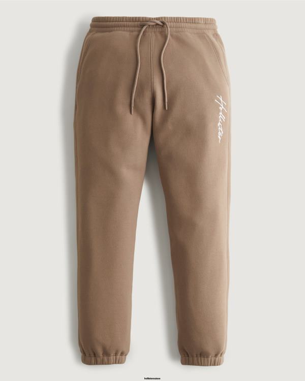 feel good pantalon de jogging décontracté à logo en polaire Hommes brun clair Hollister bas RRRJX1373