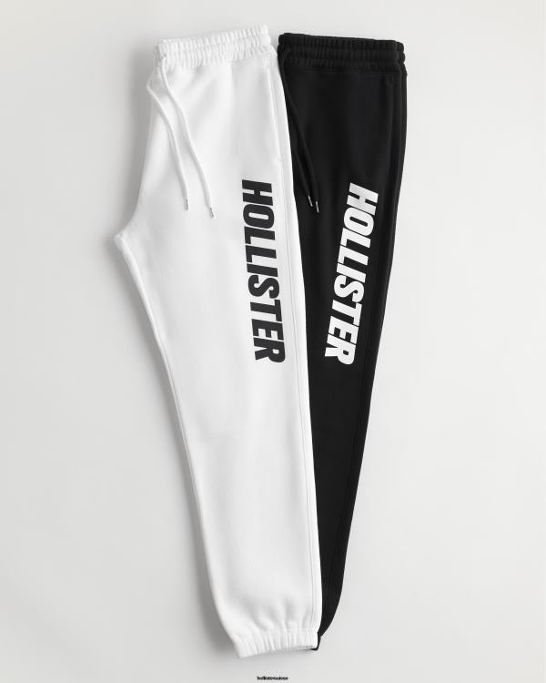 lot de 2 pantalons de jogging graphiques en molleton à logo Hommes blanc noir Hollister bas RRRJX1329