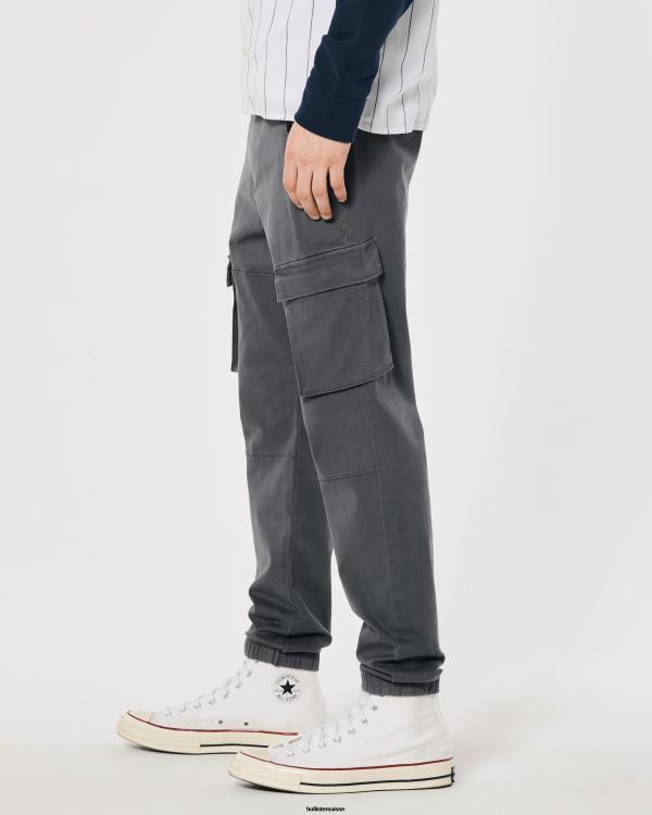 pantalon de jogging cargo en sergé Hommes gris foncé Hollister bas RRRJX1167