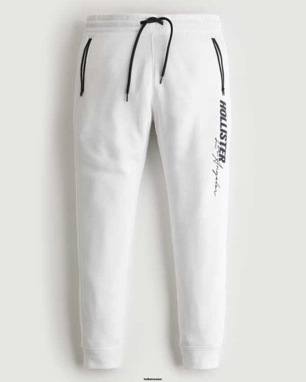 pantalon de jogging en molleton à logo imprimé Hommes blanc Hollister bas RRRJX1374
