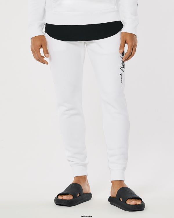 pantalon de jogging en molleton à logo imprimé Hommes blanc Hollister bas RRRJX1374