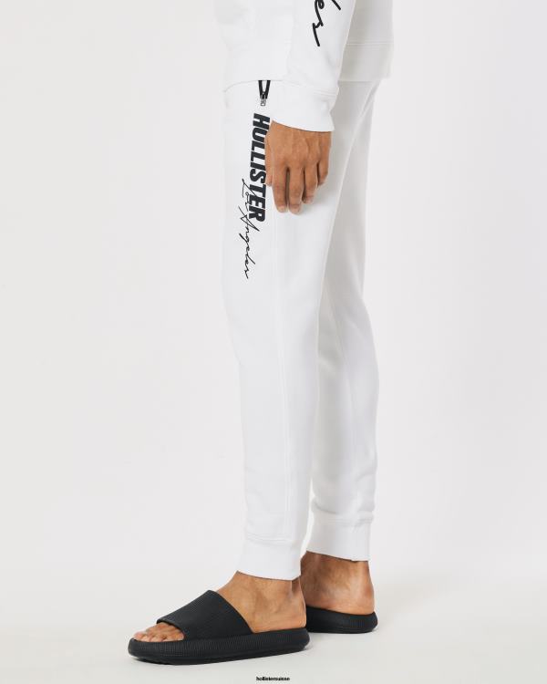 pantalon de jogging en molleton à logo imprimé Hommes blanc Hollister bas RRRJX1374