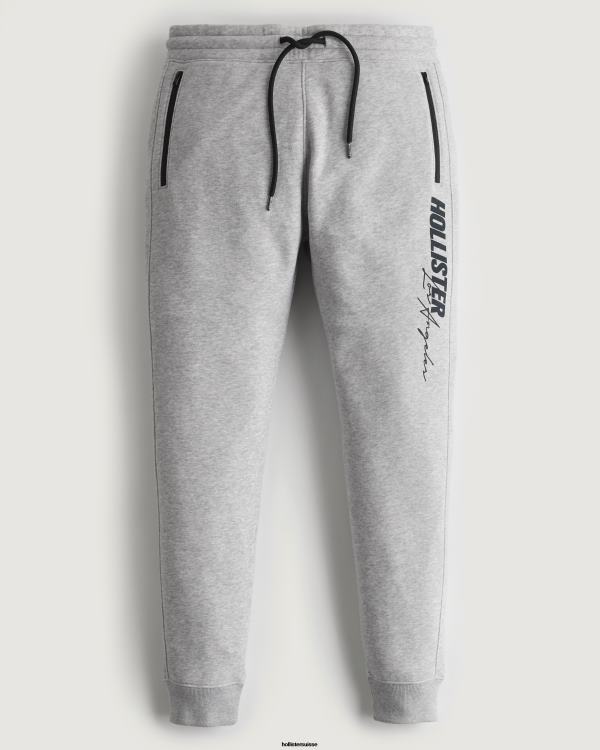 pantalon de jogging en molleton à logo imprimé Hommes gris chiné Hollister bas RRRJX1322