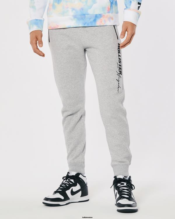 pantalon de jogging en molleton à logo imprimé Hommes gris chiné Hollister bas RRRJX1322