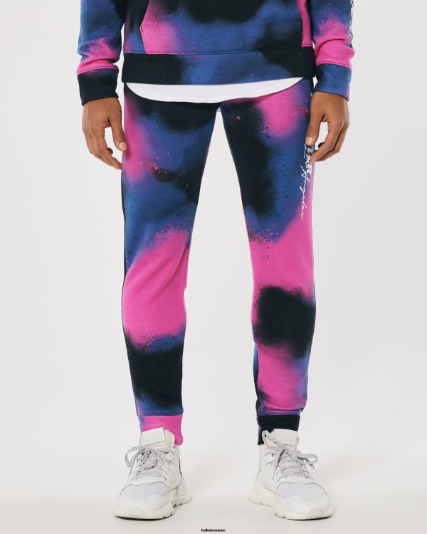 pantalon de jogging en molleton à logo imprimé Hommes noir avec spray rose et bleu Hollister bas RRRJX1367