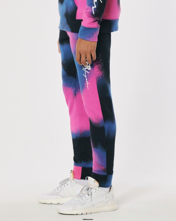 pantalon de jogging en molleton à logo imprimé Hommes noir avec spray rose et bleu Hollister bas RRRJX1367