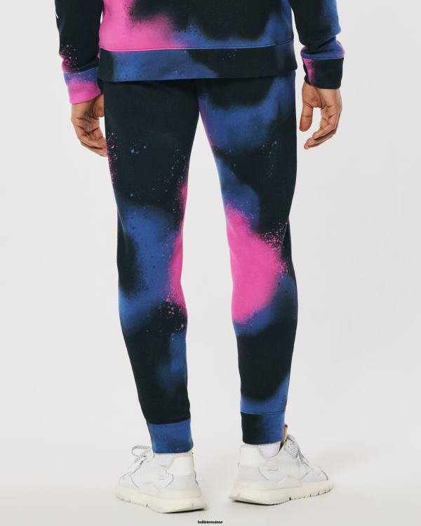 pantalon de jogging en molleton à logo imprimé Hommes noir avec spray rose et bleu Hollister bas RRRJX1367
