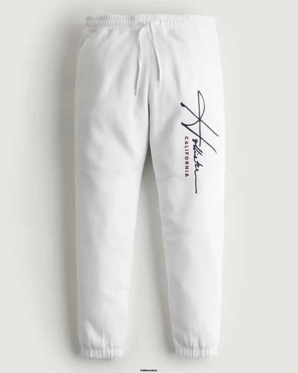 pantalon de jogging graphique à logo en molleton Hommes blanc Hollister bas RRRJX1342