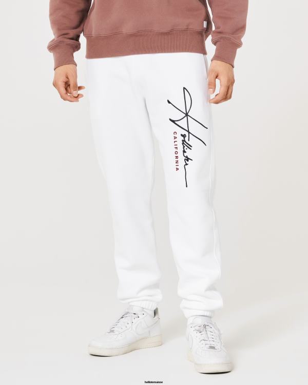 pantalon de jogging graphique à logo en molleton Hommes blanc Hollister bas RRRJX1342