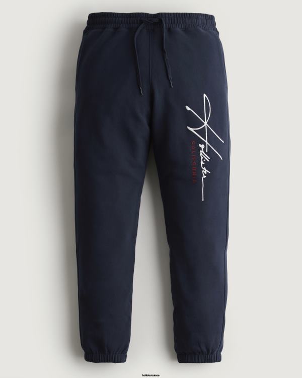 pantalon de jogging graphique à logo en molleton Hommes marine Hollister bas RRRJX1354