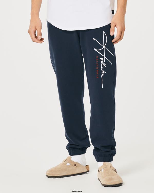 pantalon de jogging graphique à logo en molleton Hommes marine Hollister bas RRRJX1354