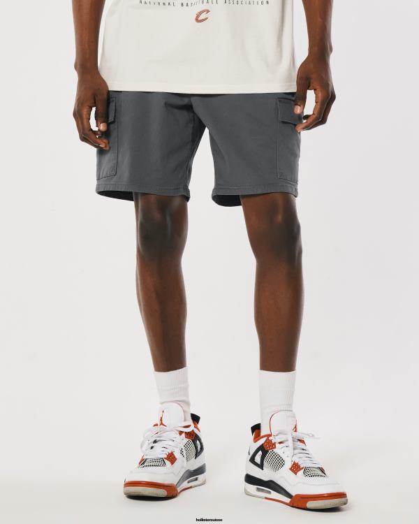 short de jogging cargo sergé 7\'\' Hommes gris foncé Hollister bas RRRJX1104
