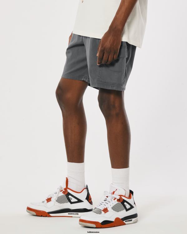 short de jogging cargo sergé 7\'\' Hommes gris foncé Hollister bas RRRJX1104