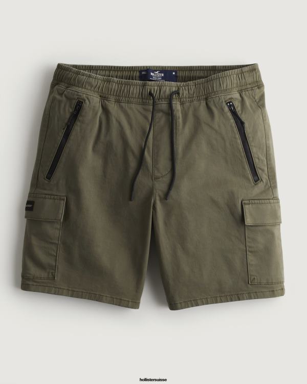 short de jogging cargo sergé 7'' Hommes olive Hollister bas RRRJX1246