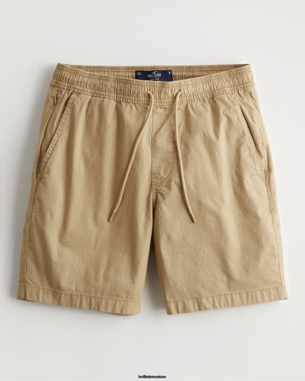 short de jogging en sergé 7'' Hommes kaki Hollister bas RRRJX1149