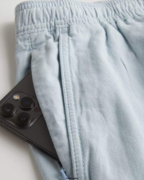short jogger en mélange de lin 7\'\' Hommes bleu clair Hollister bas RRRJX1271
