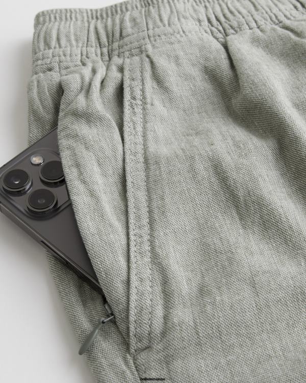 short jogger en mélange de lin 7\'\' Hommes bruyère sauge Hollister bas RRRJX1274