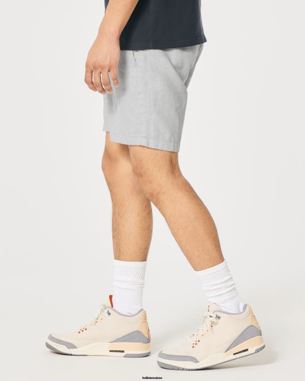short jogger en mélange de lin 7\'\' Hommes gris clair Hollister bas RRRJX1106