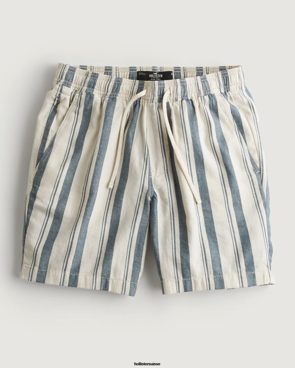 short jogger en mélange de lin 7'' Hommes rayure marine Hollister bas RRRJX1290