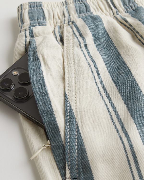 short jogger en mélange de lin 7\'\' Hommes rayure marine Hollister bas RRRJX1290