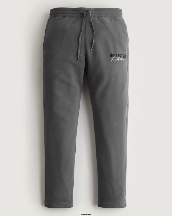 pantalon de survêtement droit graphique à logo brodé Hommes gris foncé Hollister bas RRRJX1356