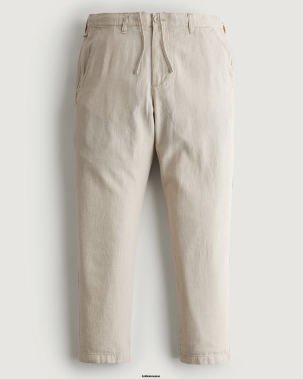 pantalon slim à enfiler en lin mélangé Hommes bronzage clair chiné Hollister bas RRRJX1383