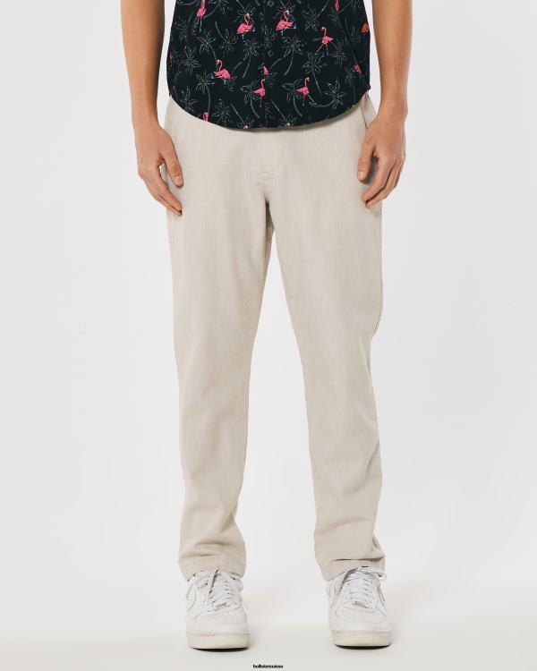 pantalon slim à enfiler en lin mélangé Hommes bronzage clair chiné Hollister bas RRRJX1383