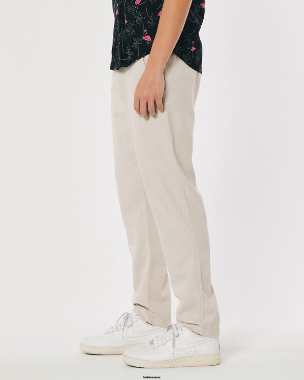 pantalon slim à enfiler en lin mélangé Hommes bronzage clair chiné Hollister bas RRRJX1383