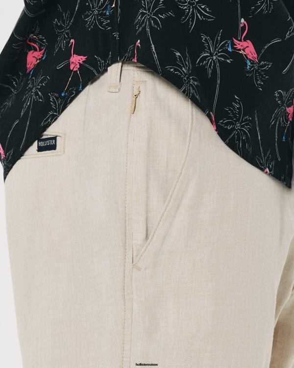 pantalon slim à enfiler en lin mélangé Hommes bronzage clair chiné Hollister bas RRRJX1383