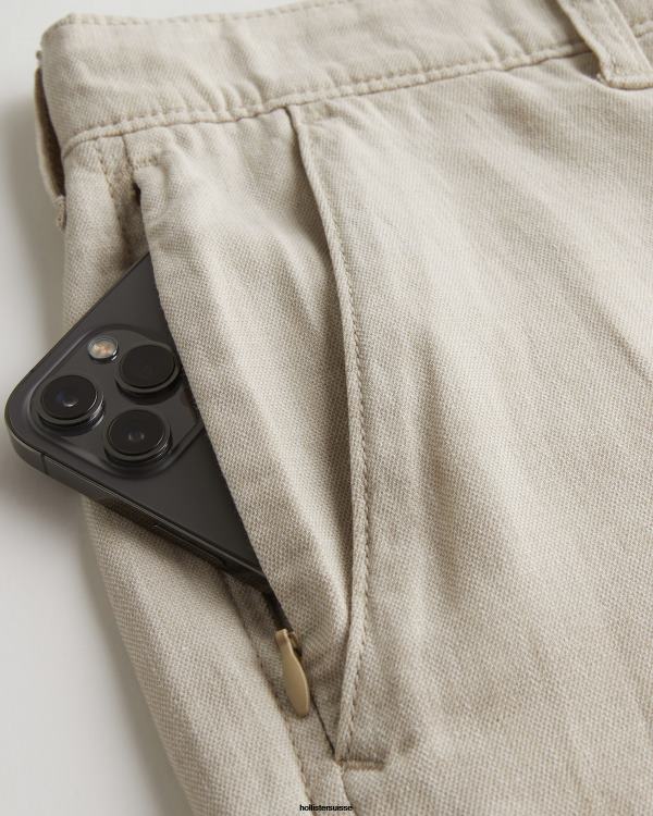 pantalon slim à enfiler en lin mélangé Hommes bronzage clair chiné Hollister bas RRRJX1383