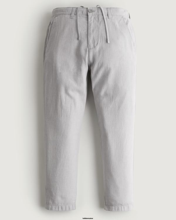 pantalon slim à enfiler en lin mélangé Hommes gris chiné clair Hollister bas RRRJX1380